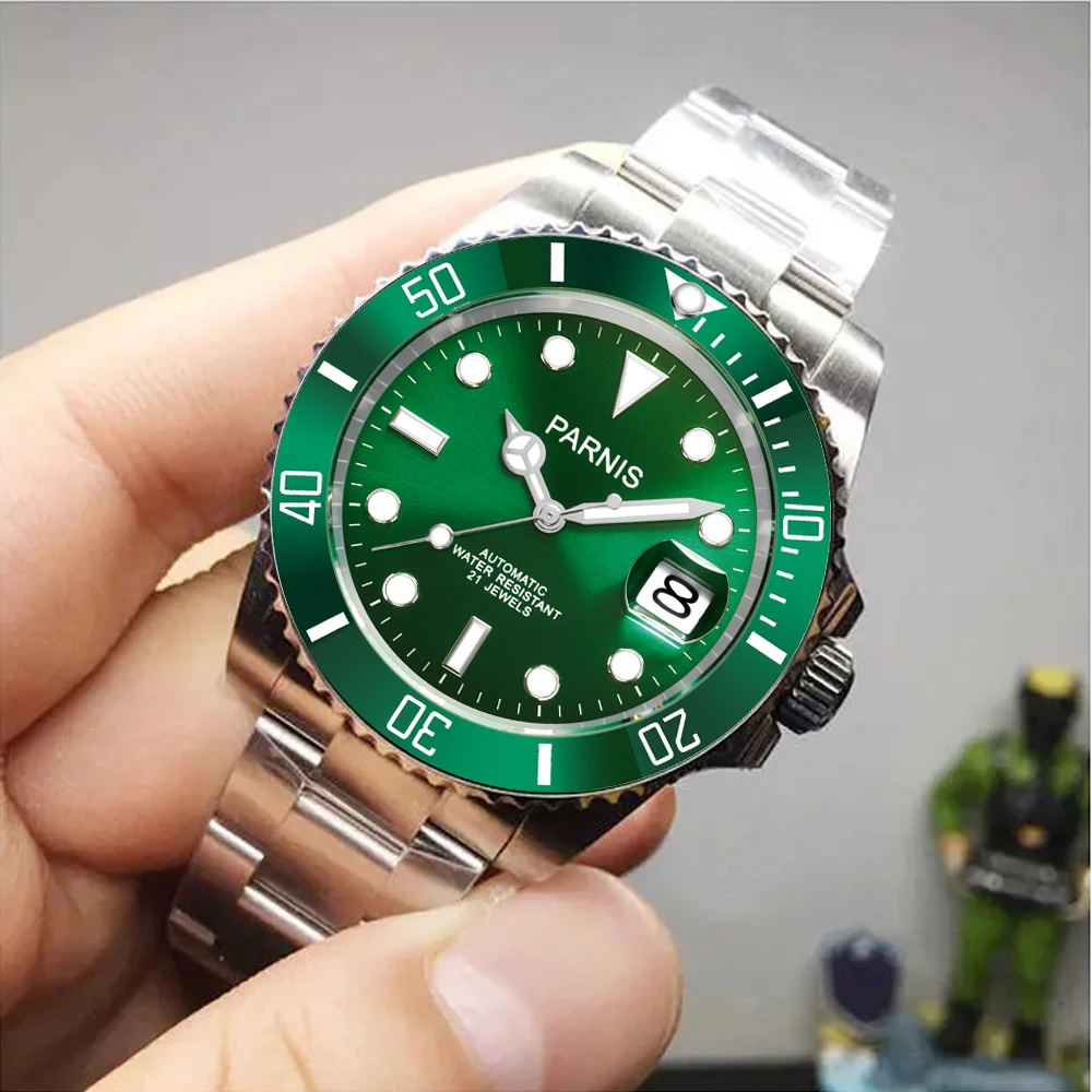 Imagem -03 - Relógio de Sapphire Vidro Masculino Mostrador Verde Relógios de Pulso Mecânicos Automáticos Nova Moda 40 mm Aço Inoxidável