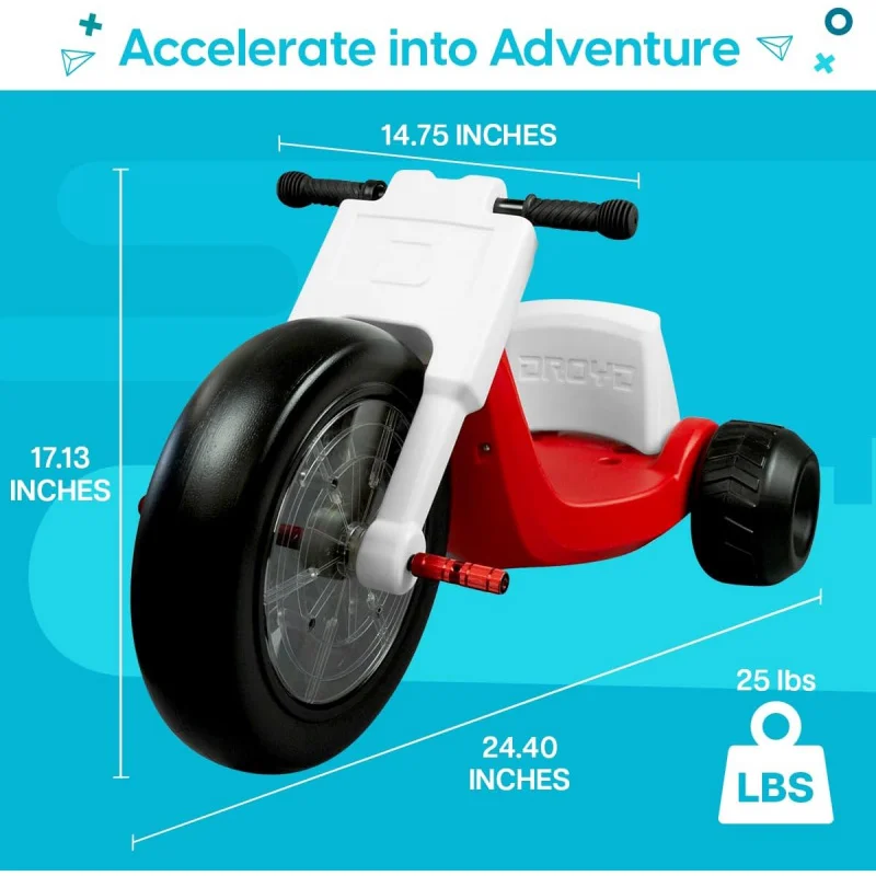 Droyd Romper-Tricycle électrique pour enfants, véhicules déblayés, contrôle de la vitesse parentale, siège réglable, lumières LED multi-documents