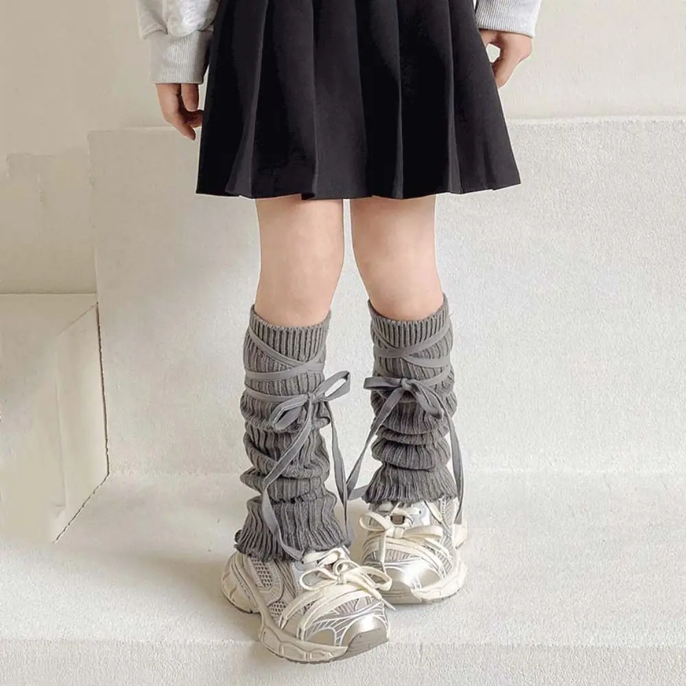 Scaldamuscoli per bambini in stile coreano dolce Balletcore Harajuku Coprigambe lavorato a maglia Calzini in pile Calzini per gambe con cinturino JK per bambini