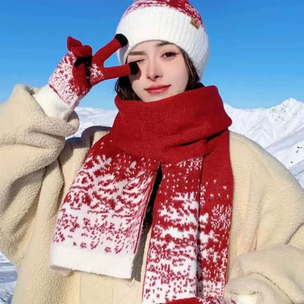 winter-christmas-three-in-one-warmth-thicker-knit-set-of-scarf-hat-and-gloves-for-autumn-and-winter