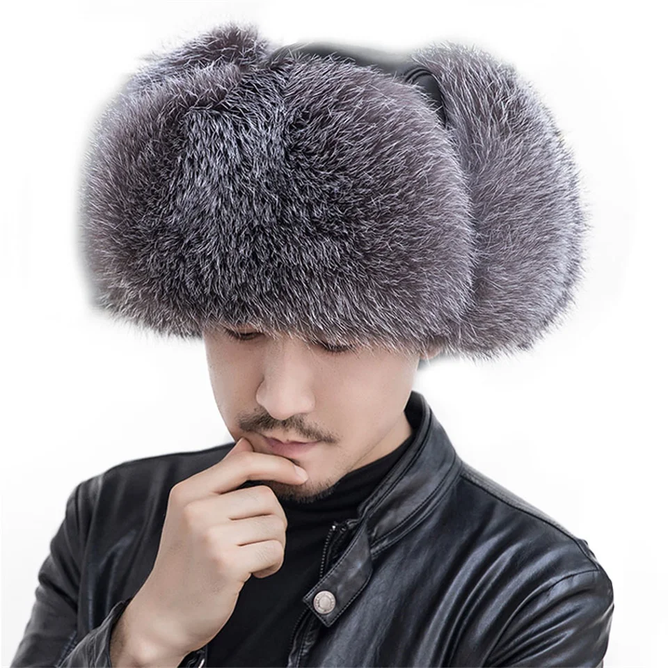 Hot Czapka Luxury Fur Hat Men's Fox Fur Hat Lei Feng Cap Ear Cap Fur Necessary Hat Real Fur Hat 100% Sheepskin Top Fox Hat