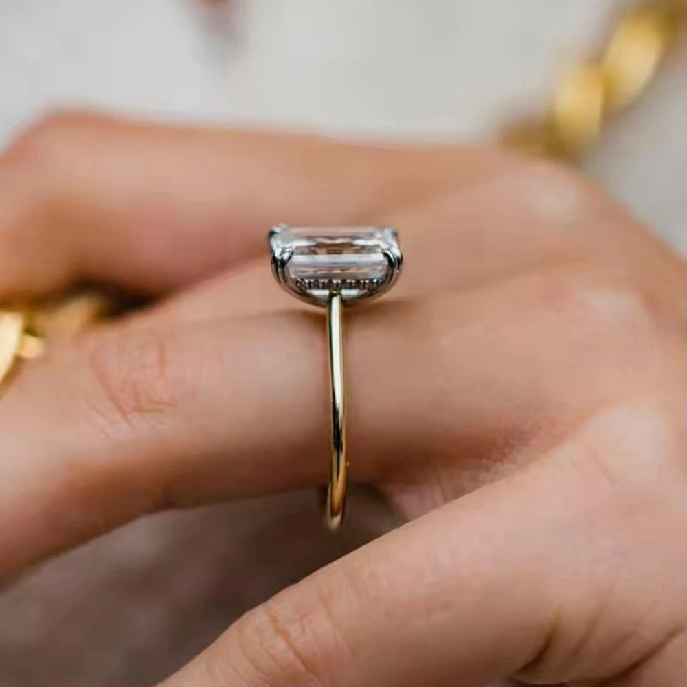 PuBang VVS1 3EX D اللون مويسانيتي حقيقي خاتم الخطوبة الماس 5.5 CT الزمرد قطع 18K 14K 9K الصلبة الذهب مزدوجة مخلب مجوهرات