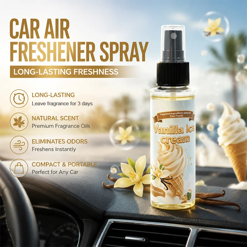 1pcs Vanilla Premium Car Air Freshener, 100ml Fragrance Spray for Cars, Homes, Clothes and Bathrooms, Long-Lasting Pleasant Scent, Romantic Atmosphere, Ideal for Wardrobes, Pet Rooms, Lockers, Shoe Cabinets, Offices, Hotels, Gifts, Weddings/Travel