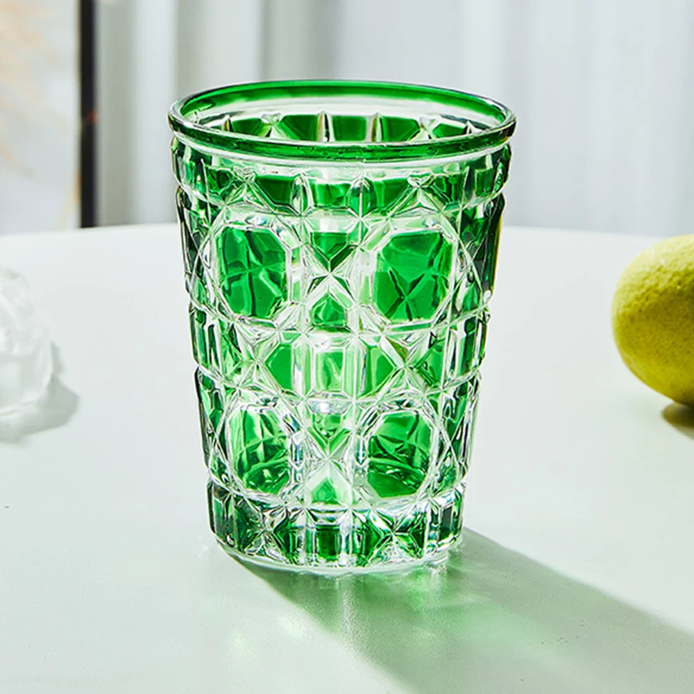 2pcs, European colored checkered whiskey glass, Carved beer mug, Diamond lattice glass cup, Imported wine galss gift box set