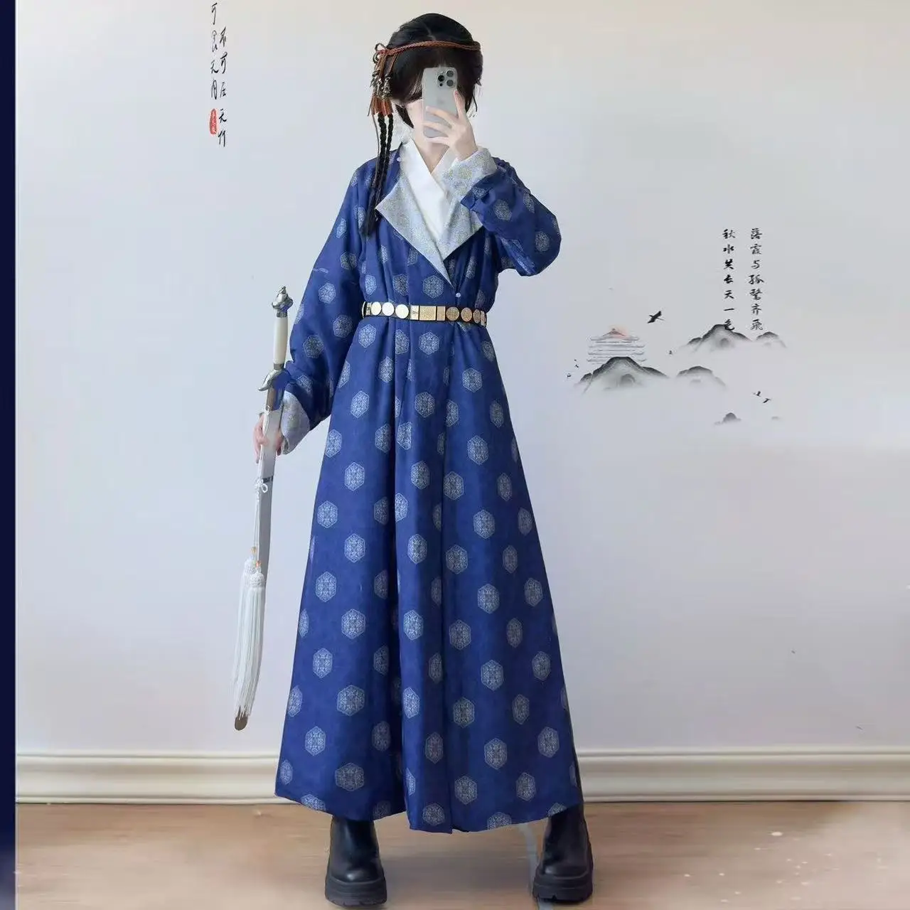 Tang Dynasty Hanfu Men Women Traditional Chinese Round Neck Robe Thicken Velvet Printing Stage Clothing Carnival Event COS Suit - Image 4