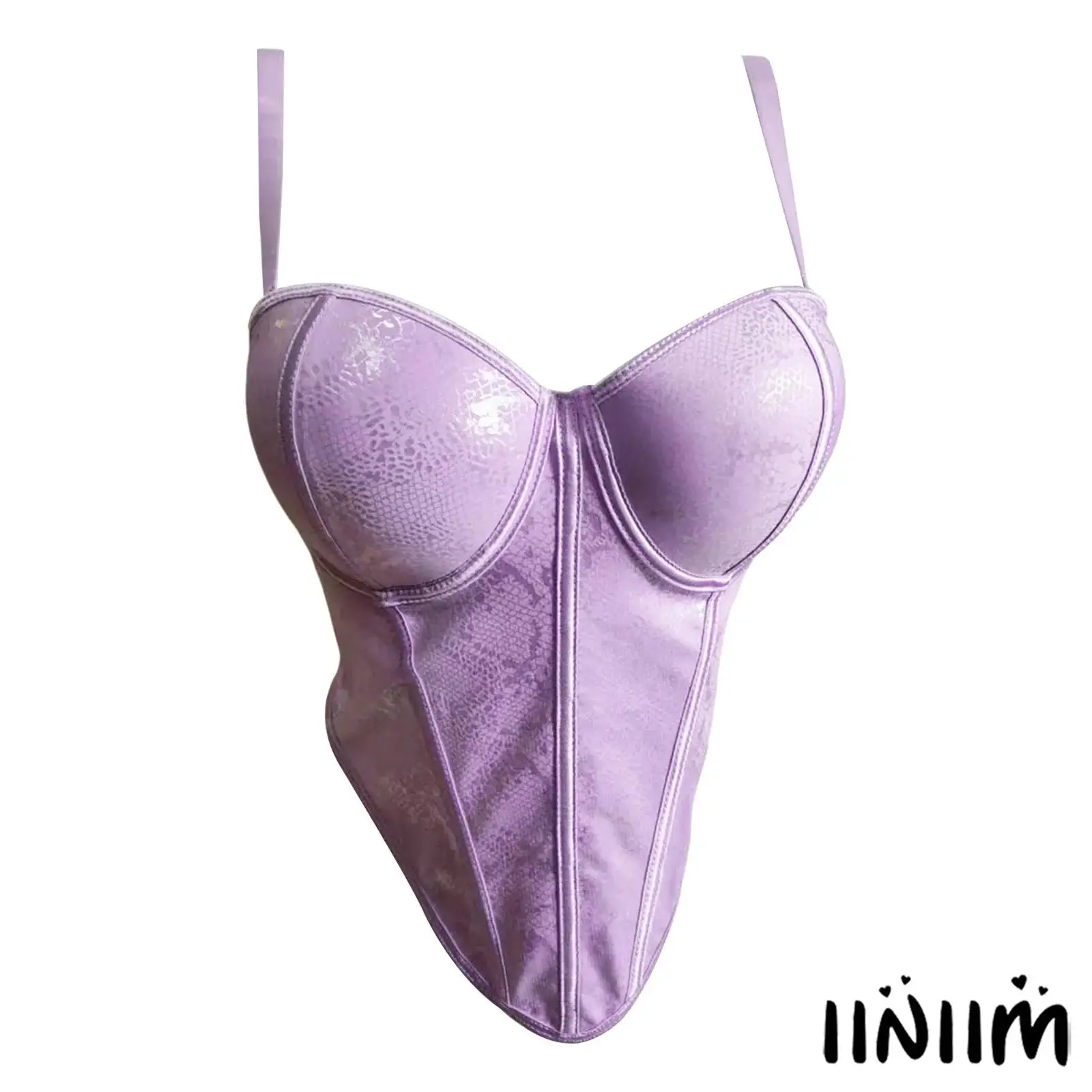 Fashion Womens Wild Snake-skin Pattern Bustier Push-up Cup with Underwire Adjustable Spaghetti Straps Boned Corset Camisole Top