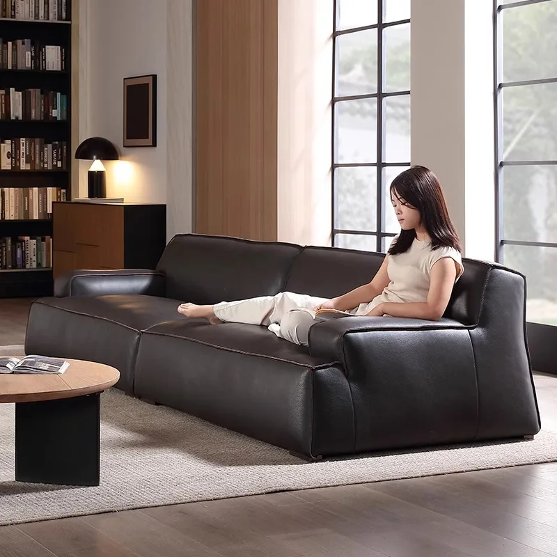 Italian, leather, sofa, straight row, down leather, sofa, simple, modern