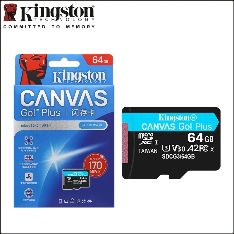 Kingston Canvas Go Plus Micro SD Card 64GB 128GB 256GB 512GB Memory Card V30 U3 Flash Card Up to 170MB/s read for Phone TF Card