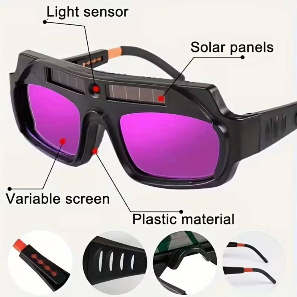 1Pc Auto Darkening Welding Glasses, Lightweight Welder Protective Goggles for Argon Arc Welding, Grinding, Cutting