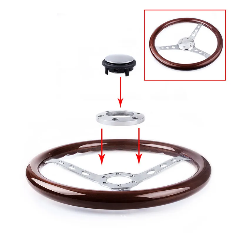 

15 inch 380MM car modification steering wheel M wooden plating bracket vintage car retro steering wheel