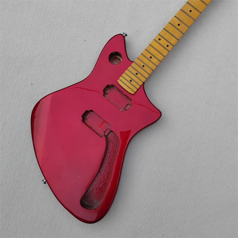 Metal Red Painted 6-String Assembled Guitar Body Maple Fingerboard for DIY Guitarists Unique Shape Guitar Kit