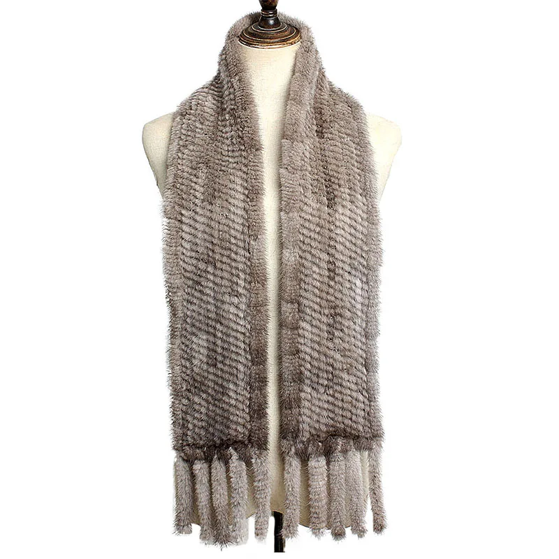 2024 Warm Mink fur shawl  and for winter real fur double knitted Scarf Women Fur Shoulder ridge Tassel