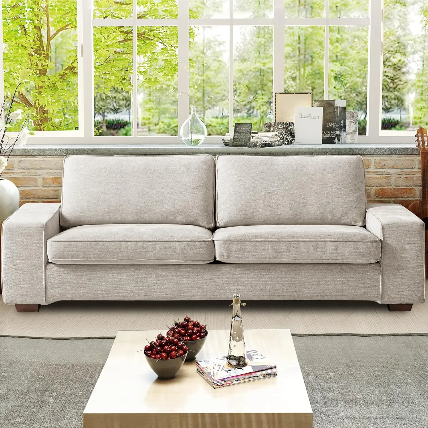 

89" Modern Sofa Couch for Living Room, Chenille Sofa with Wide Armrest,3 Seater Deep Seats Couch with Removable Cover