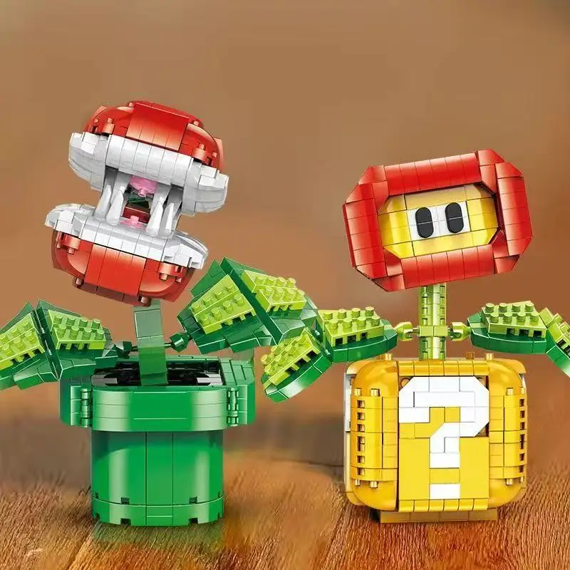 Flame Flower Man-eating Flower Building Blocks Question Mark Box Mini Building Blocks Creative Desktop Model Children's Toys
