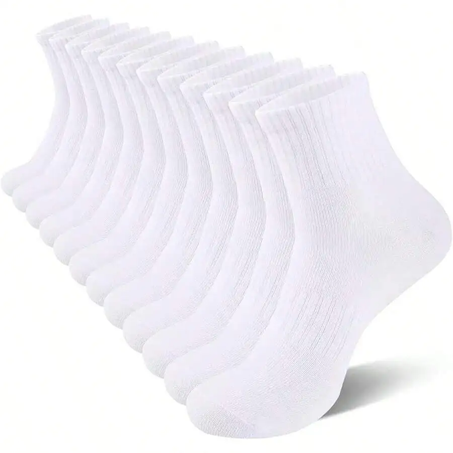 5/10/20 Pairs Unisex Casual Socks Men Women Basic Solid Black White Ribbed Knit Couple Socks Soft Breathable Comfortable Fit Daily Home Sport Wear All Seasons