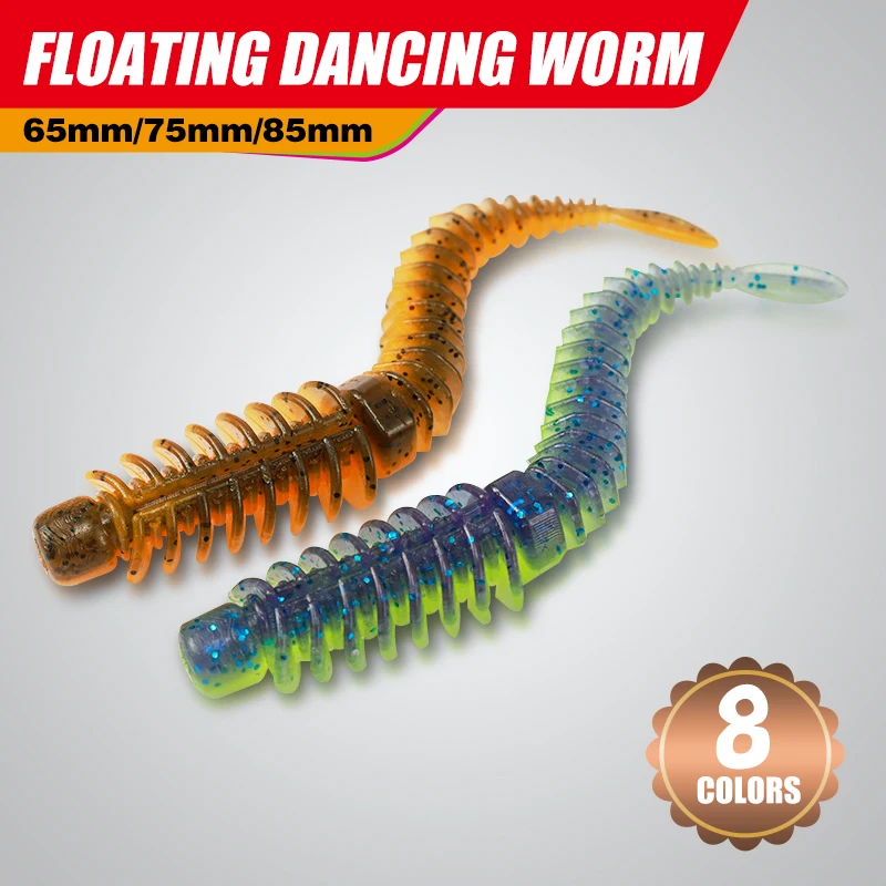 

2 упаковки плавающих рыболовных приманок Needletail, 65 мм/75 мм/85 мм, мягкие приманки-черви, мягкие силиконовые приманки с обратным витком, воблеры