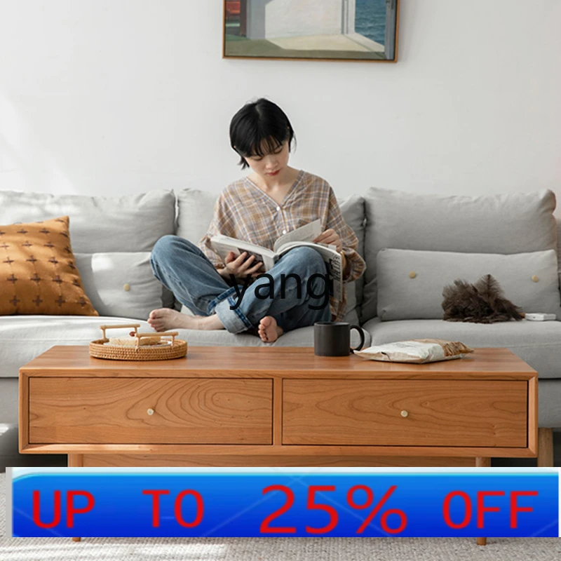 

LMMSolid Wood Small Coffee Table Living Room Rectangular Tea Table Simple Multifunctional TV Cabinet