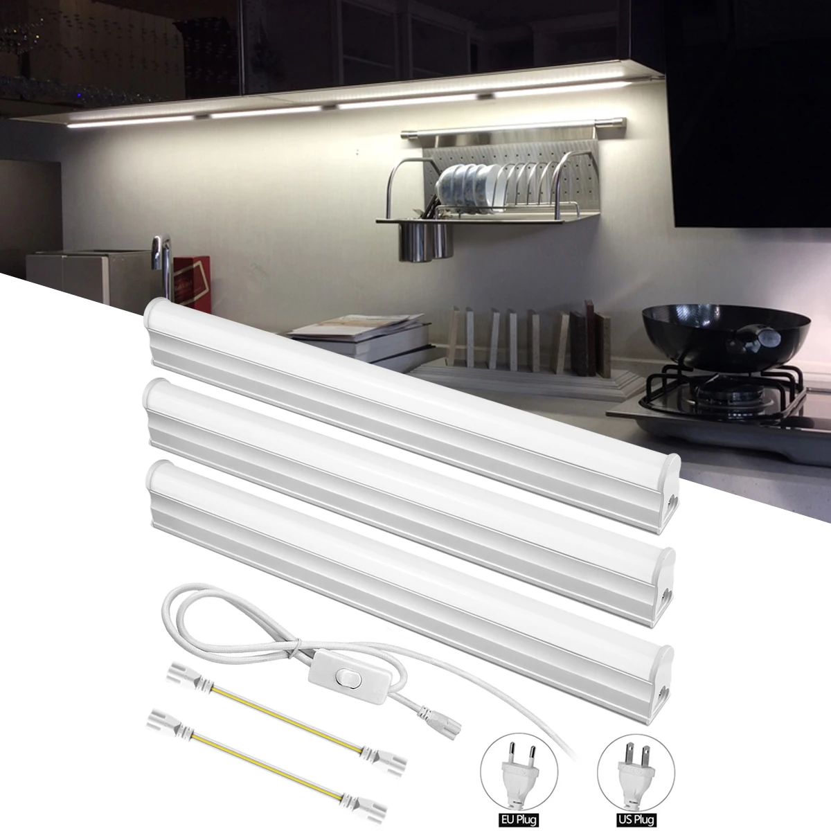 1/2/3/4/5PCS 29cm Kitchen Lighting LED Under Cabinet Light T5 Tube Lamp White/Warm White Warehouse Lights With EU/US Plug