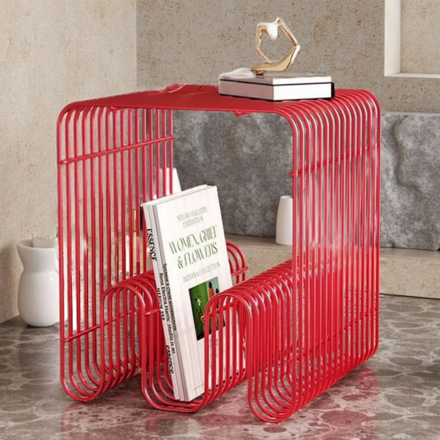 Modern Iron Coffee Table With Storage & Multi-functional Design Bedside Cabinet & Bookshelf For Small Home Living Room Furniture