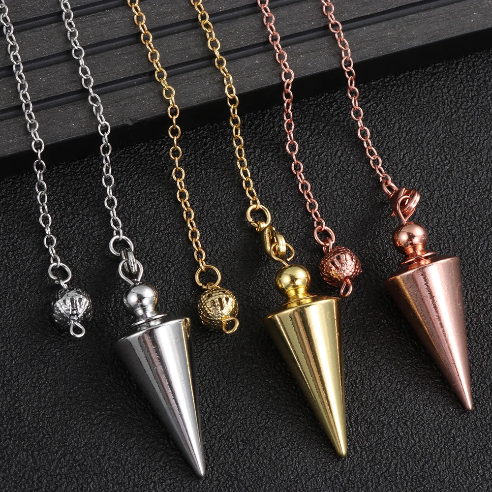 Reiki Metal Pendulum Dowsing Divination Pendulums Cone Pointed Healing Spiritual Pendant Brass Copper Ball Fashion Jewelry Gift