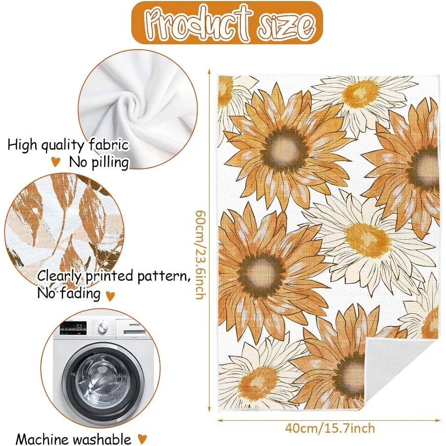 البرتقال الربيع الأزهار يترك منشفة المطبخ مجموعة من 4 زهرة عباد الشمس الزخرفية تجفيف الشاي منشفة أطباق للطبخ الخبز المنزل دي