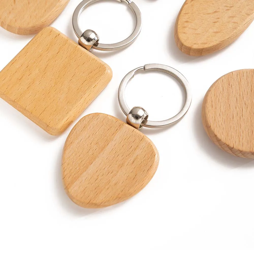 5pcs Wooden Key Chain Pendants Tags For DIY Drawings Engraving Blanks Keychain Gift Keyrings Jewelry Making Supplies Accessories