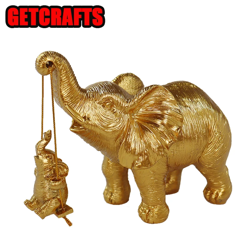 

GETCRAFTS Home Decor Statue Living Room Decoration Figurine Resin Swing Elephant Sculpture Miniature Ornament Craft for Interior