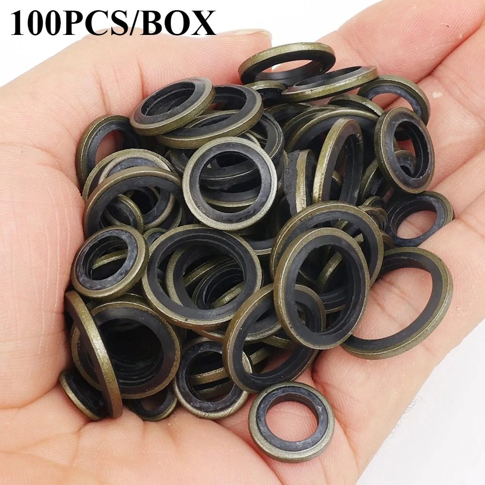 Kit de juntas de cárter de aceite para coche, 100 Uds., M6, M8, M10, M12, M14, M16, arandelas de sellado unidas, juego de arandelas de sellado reemplazables para tornillo de drenaje de aceite de coche