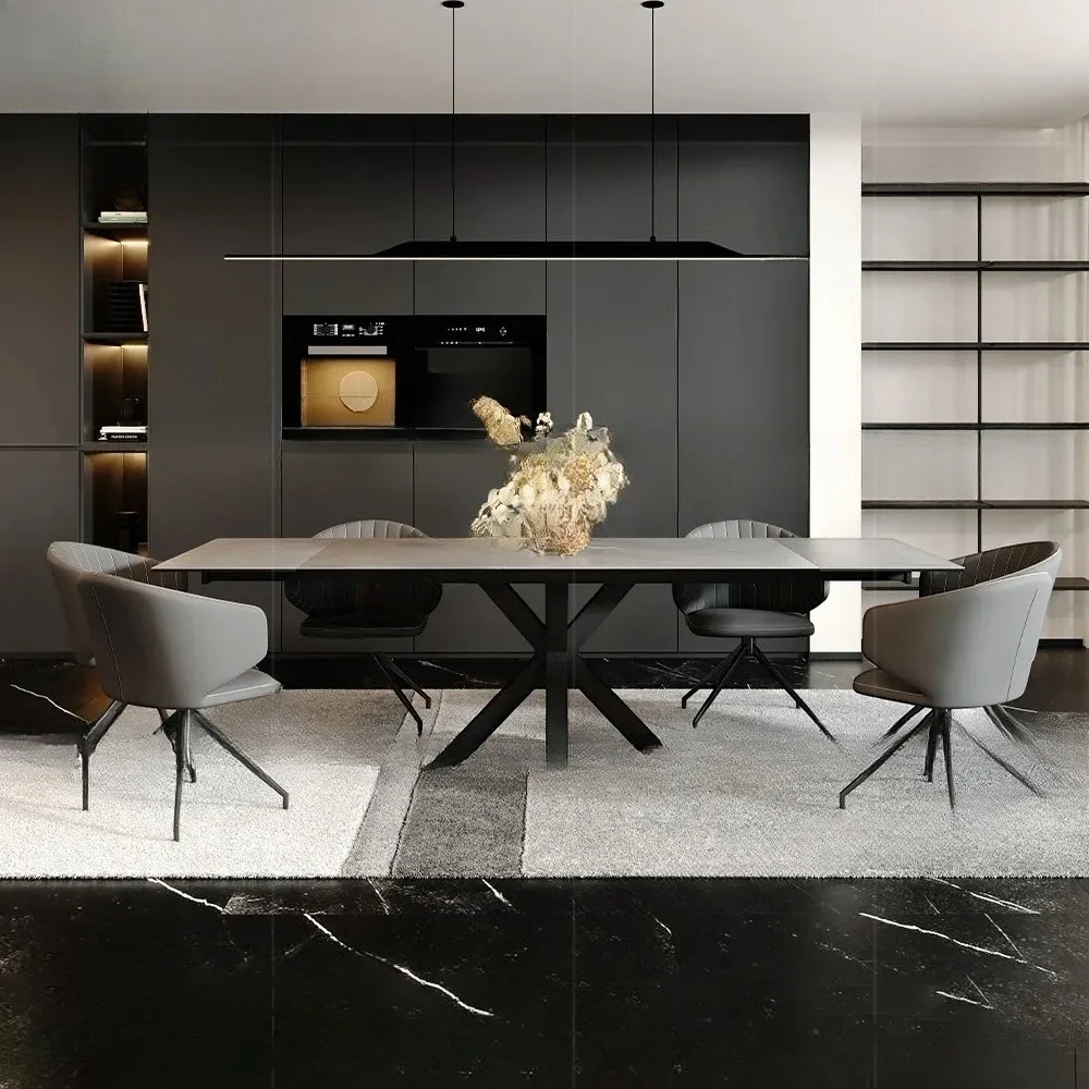 Italian telescopic dining table rock slab home modern simple 220cm rectangular dining table chair high-end light luxury