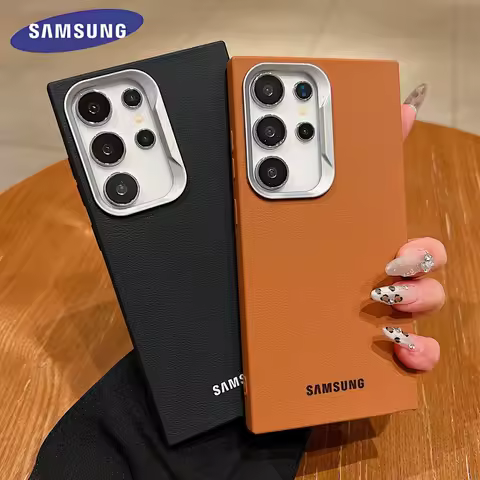 Original Official Leather Soft TPU Full Logo Case Samsung Galaxy S25 S24 S23 S22 S21 Ultra Plus Anti Fall Protection Funda