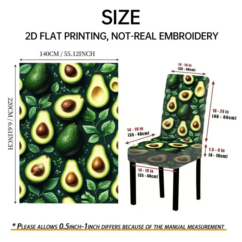 Elastic chair cover Outdoor courtyard high-back chair cover, avocado strawberry apple pattern, restaurant chair cover set