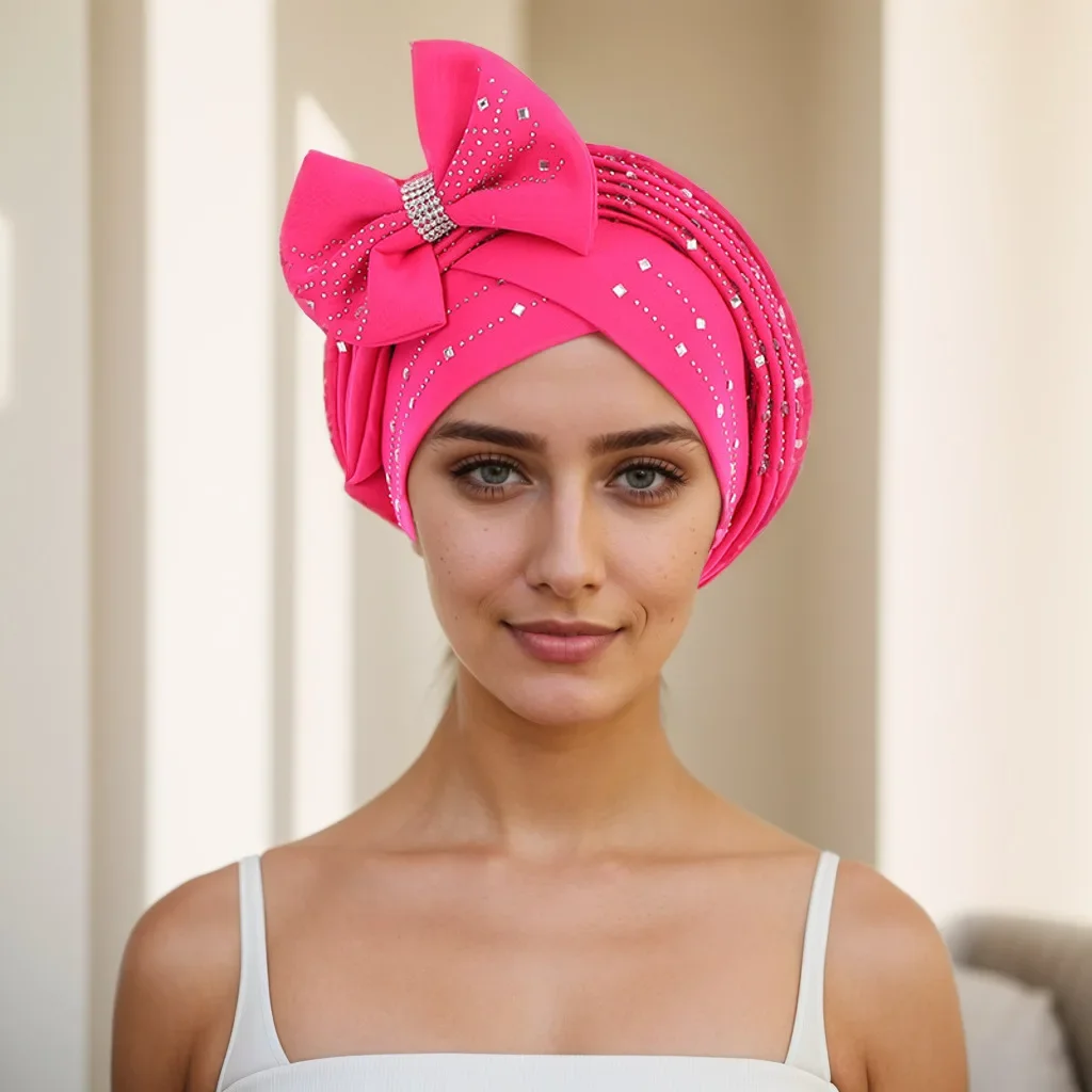 หมวกคลุมผมแบบแอฟริกัน 2024 สำหรับผู้หญิง ผ้าโพกหัวอิสลาม ผ้าคลุมศีรษะสำหรับงานแต่งงานแบบไนจีเรีย ผ้าโพกหัวสำเร็จรูปสำหรับชาวมุสลิม