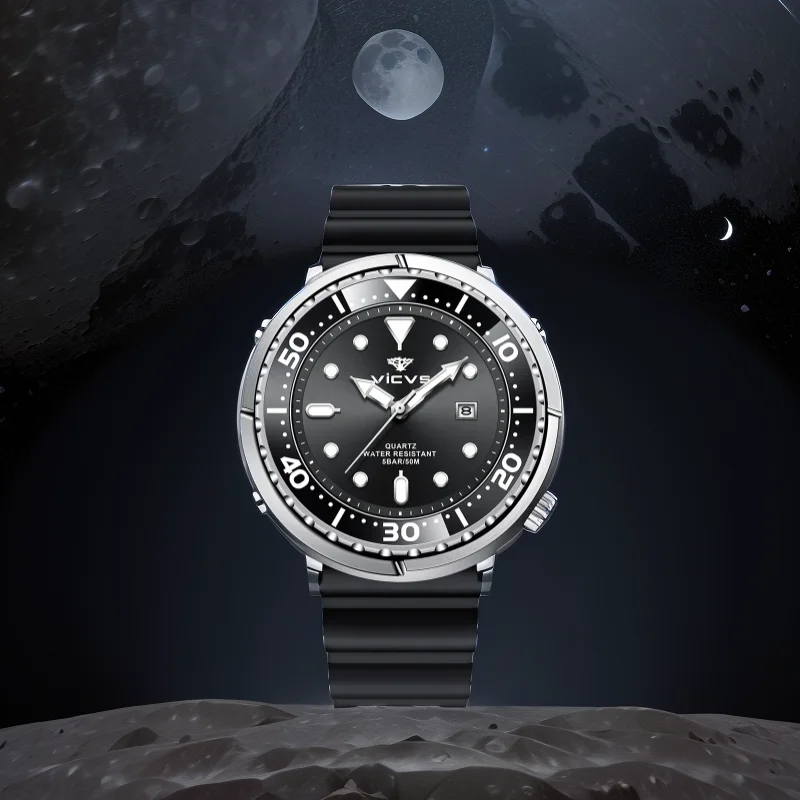 1 Piece Men's Watch Silicone Strap Waterproof Watch Fashion Gentleman Casual Wristwatch VICVS Quartz Watch