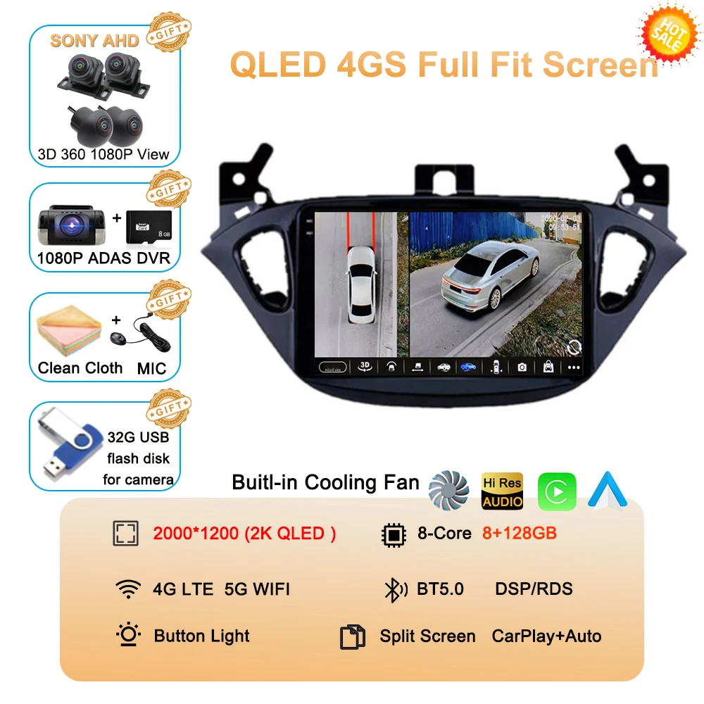 Android 16 Auto voor Opel Corsa E 2015-2019 voor Opel Adam 2013-2016 Multimedia Videospeler Radio Carplay Auto GPS WIFI+4G Stereo