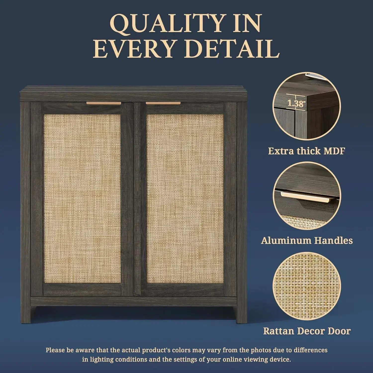 Rattan Doors and Adjustable Shelves, Hampstead Storage Sideboard Cabinet, Buffet Kitchen Cabinet Cupboard Console, Set of 2