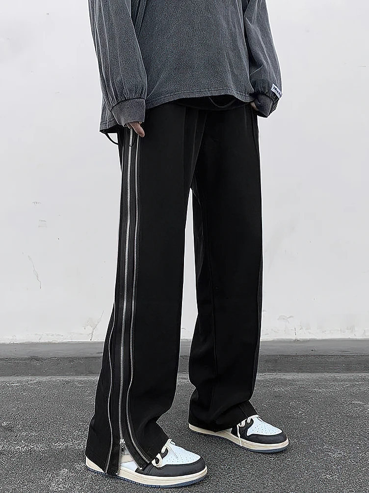 الشارع الشهير الجانب سبليت سستة فضفاضة عادية مستقيم السراويل الرجال في الهواء الطلق Y2k الأسود المظلة السراويل الطويلة 2023 جديد #4