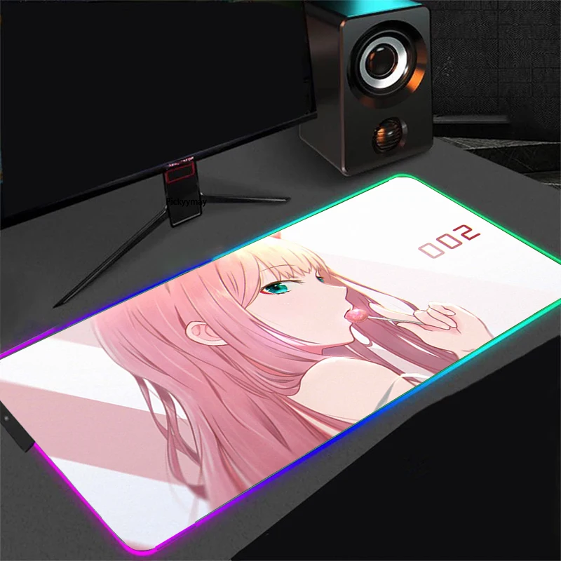 Imagem -04 - Rgb Gaming Mouse Pad Anime Backlight Tapete Kawaii Gamer Xxl Computador Mousepad Zero Dois Querida no Tapete de Mesa Franxx Menina Sexy