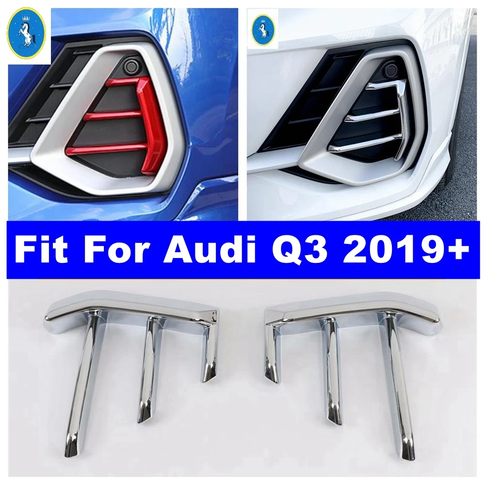 

Auto Head Front Bumper Spoiler Air Knife Fog Lights Decor Cover Trim For Audi Q3 2019 - 2024 Red / Chrome Exterior Accessories