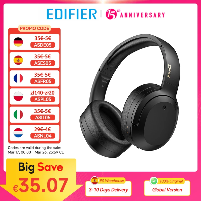 Edifier W820NB Plus Kabellose Bluetooth-Kopfhörer, Hybrid, aktive Geräuschunterdrückung,