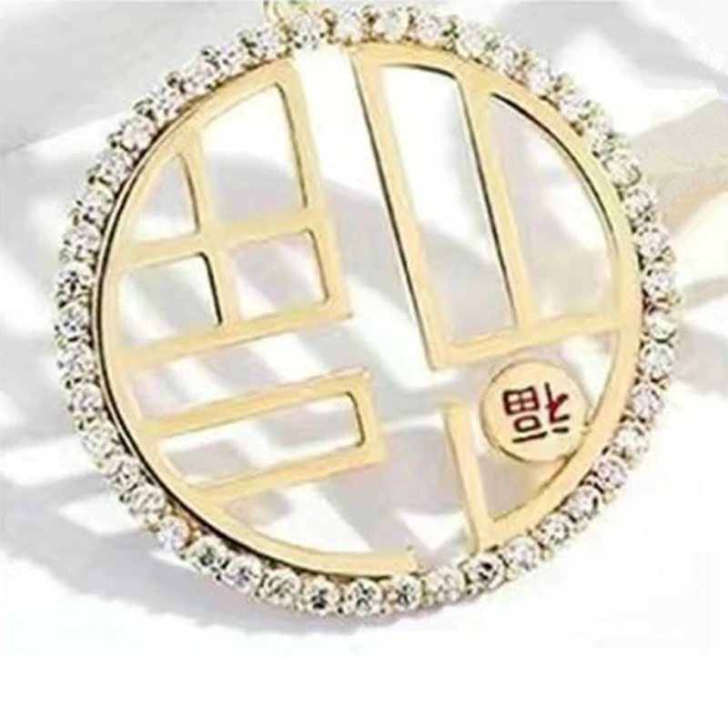 Blessing Round Brooches Rhinestone Crystal Brooches Chinese Character Pin Lapel Badges Brooch Fashion Jewelry For Women Gifts