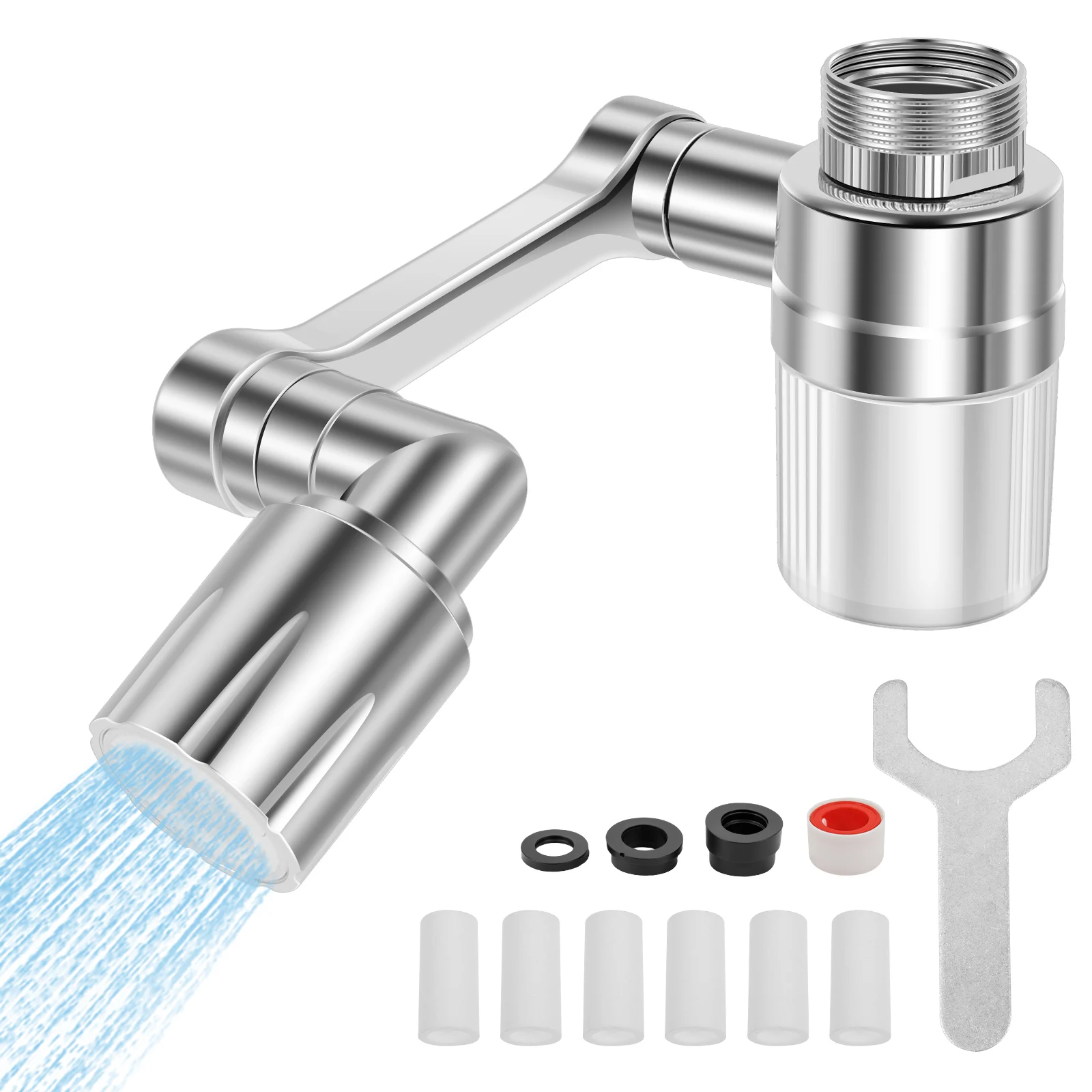 

1080° Swivel Filtered Faucet Aerator Dual Mode Splash Proof Tap Head with 6 Filter 360° Rotating Water Nozzle for Kitchen Bathro