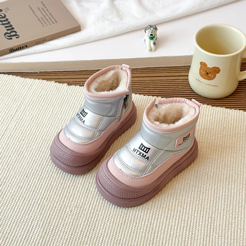 2025 Winter New Children's Snow Boots Plush Waterproof Fabric Anti slip Ankle Boots Warm Children's Outdoor Boots