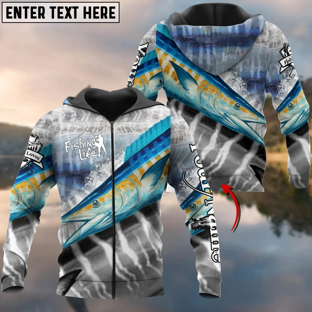 Mahi Mahi & Tuna Fishing Skin Customize Name 3D Printed Fashion Men's Zip Hoodie Autumn Unisex Casual Hooded Zipper Jacket QDY60