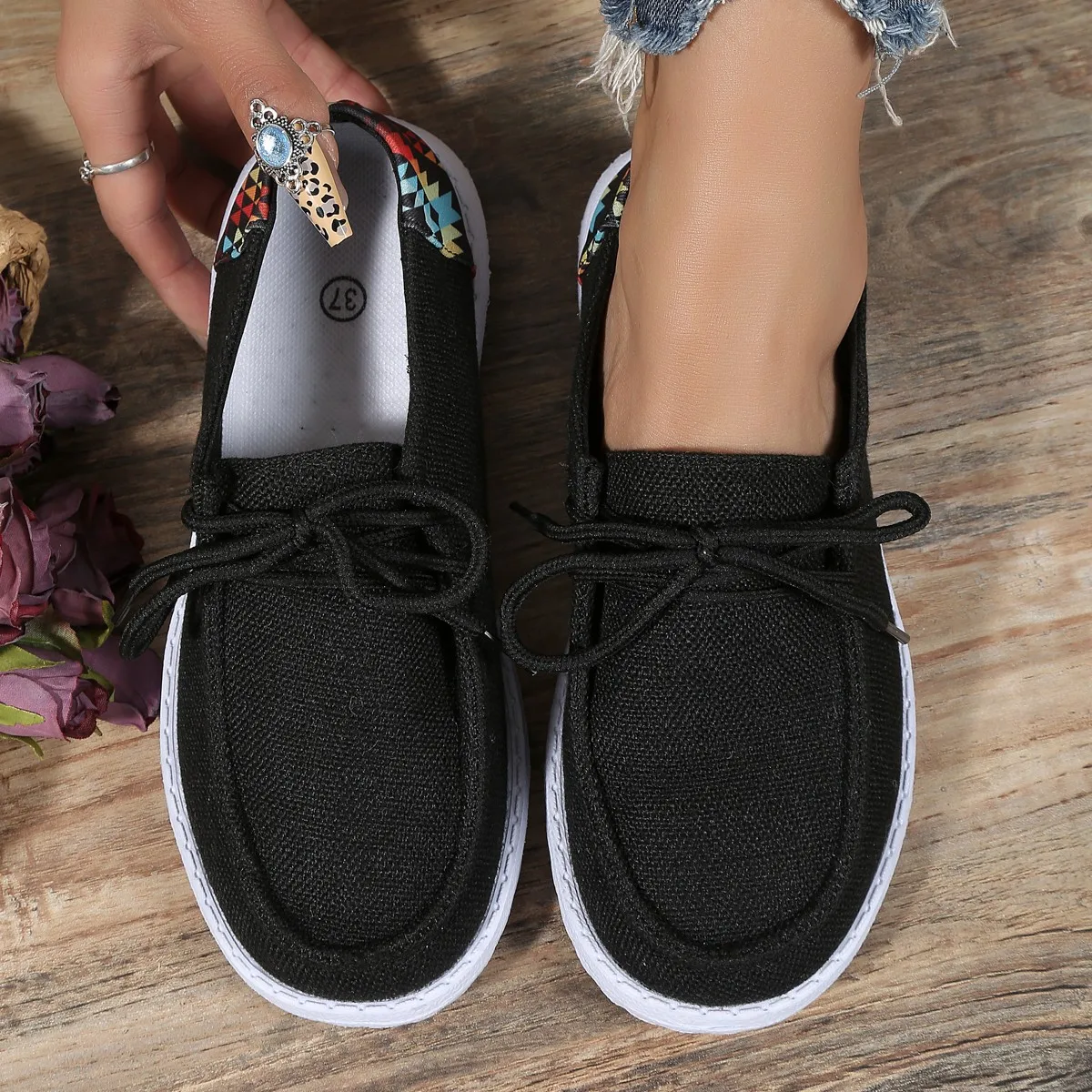 Women's Printed Sneakers Comfortable Casual Soft Sole Leisure Loafers Plus Size Lace Up Walking Shoes Zapatilla Deportiva Mujer