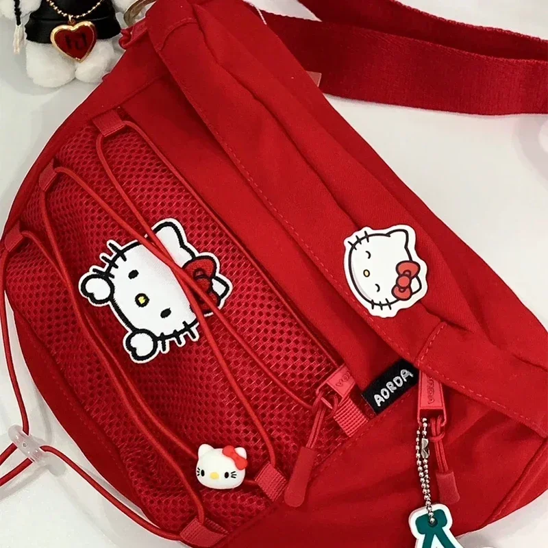 Sanrio Hello Kitty Solid Color Chest Bag dla kobiet Czerwona torba podróżna o dużej pojemności Crossbody Half Moon Fanny Packs Torba na ramię