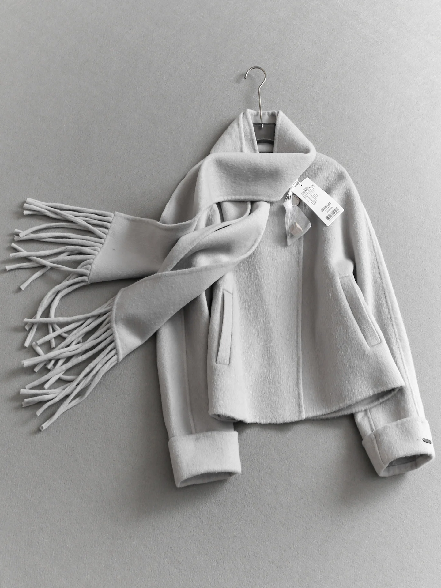 

Tassel Trim Wool Blend Double Face Tweed Short Coat Winter Style Women's Fashion Korean Loose Fit Shoulder Long Sleeve round ...