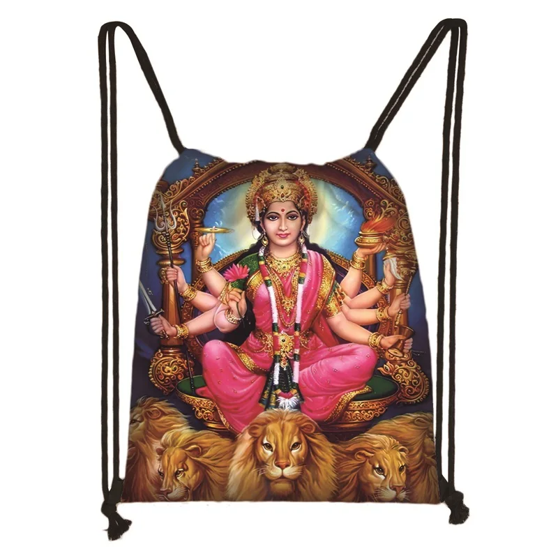 Indian Gods Vishnu Brahma and Shiva Drawstring Bag Radha Krishna Women Backpack Ganesha Ganapati Shoes Holder for Travel Gift