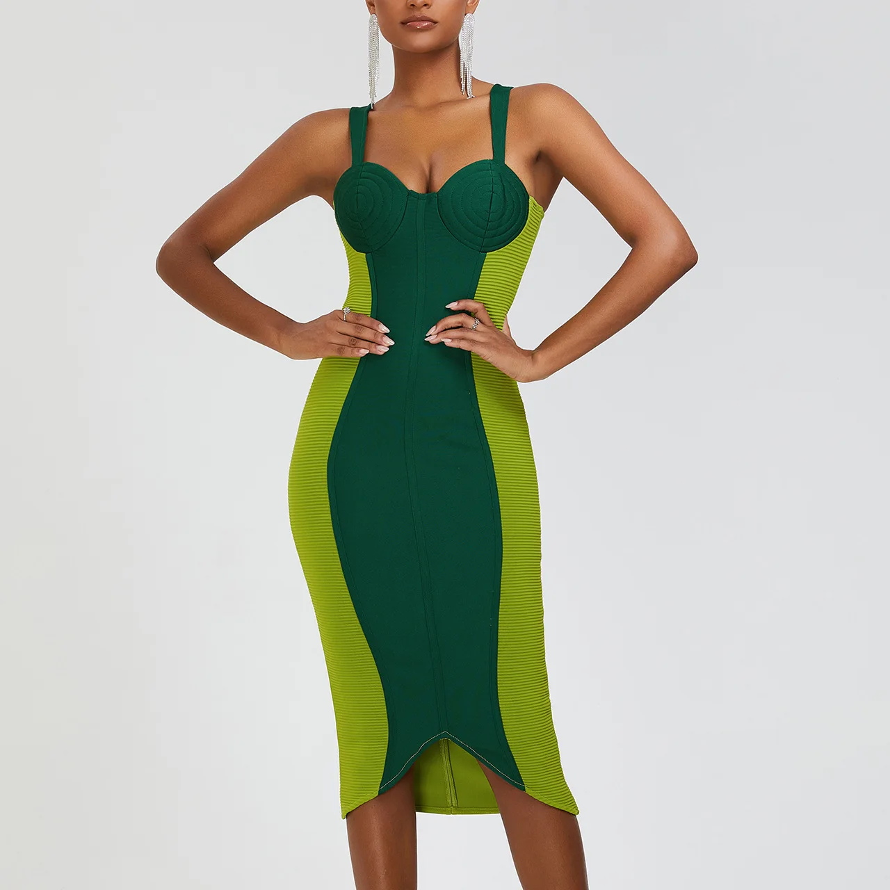 Green Sexy Patchwork Strap Bodycon Bandage Dress Women Elegant Sleeveless  Celebrity Evening Party Dresses Vestido Wholesale