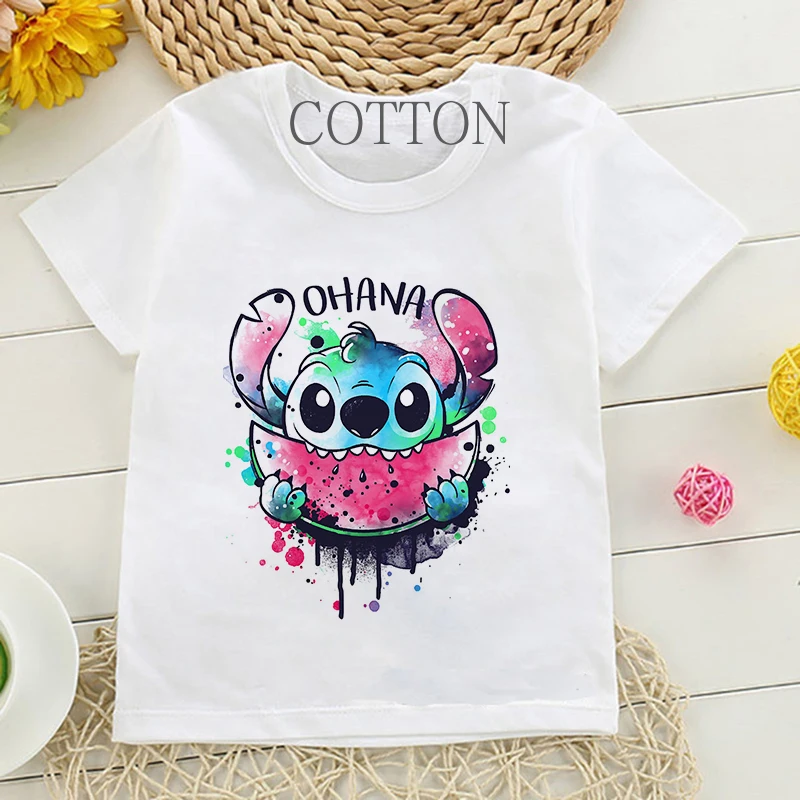 Children Cotton T-Shirt Kids Disney Lilo Stitch Cartoon T Shirt Stitch Cute Manga T-shirt Y2k Graphic Tshirt Girl Boy Top Tees