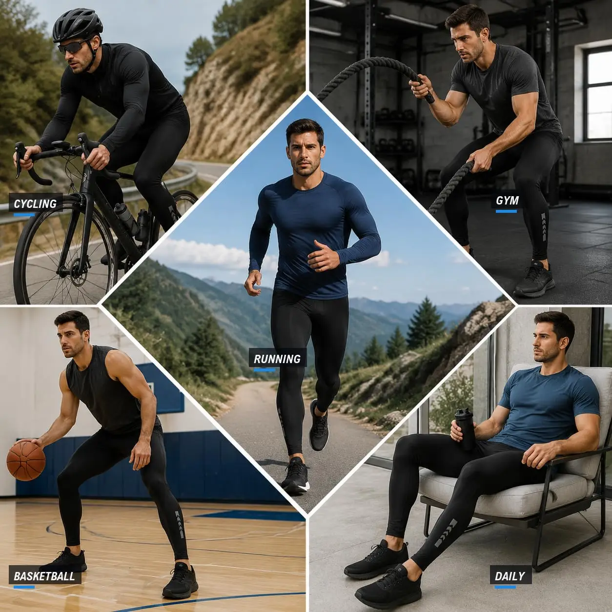 1/2/5 Pcs Men's Ice Silk Compression Leggings Quick Dry High Stretch Sun Protection Running Basketball Gym Training Tights image 5